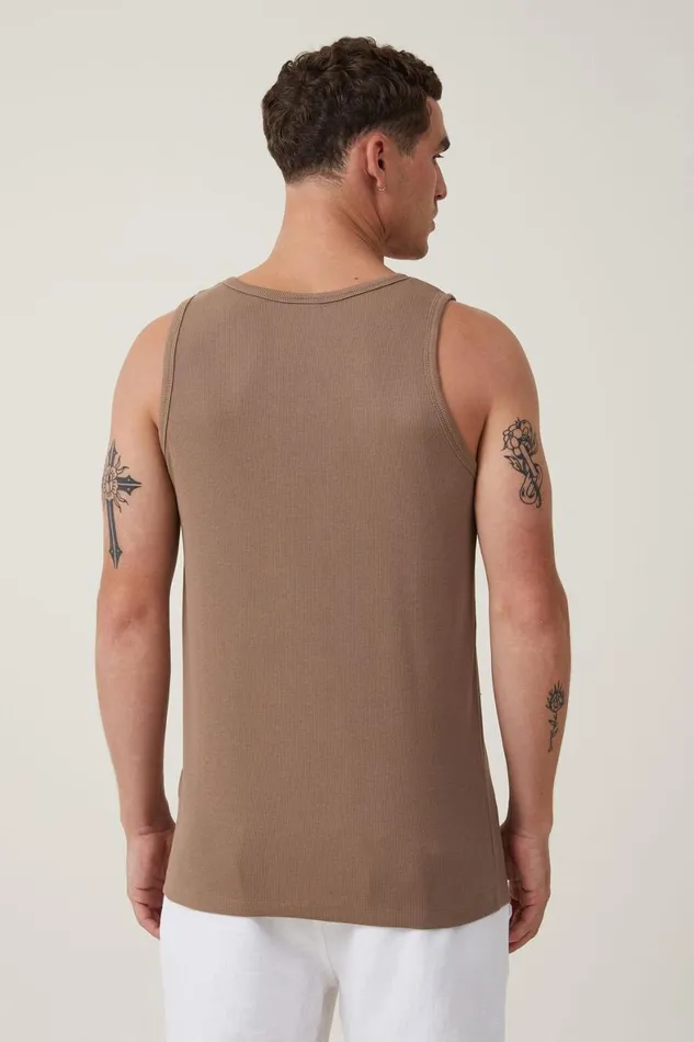 Men Tees and Tanks Cotton On Loose Fit Rib Tank Coffee