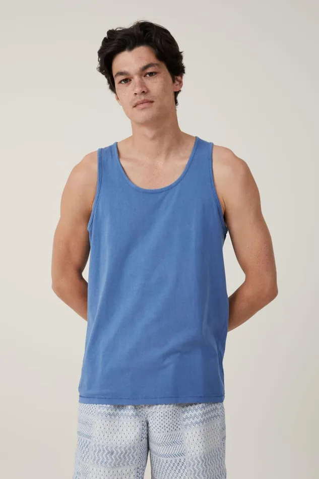 Men Tees and Tanks Cotton On Organic Tank Washed Cobalt