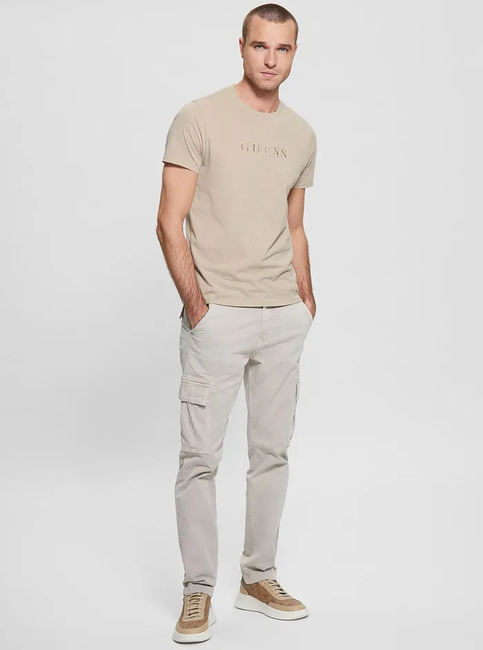 Men Tees and Tanks GUESS Beige Pima Logo Tshirt Men Tees and Tanks GUESS Beige Pima Logo Tshirt