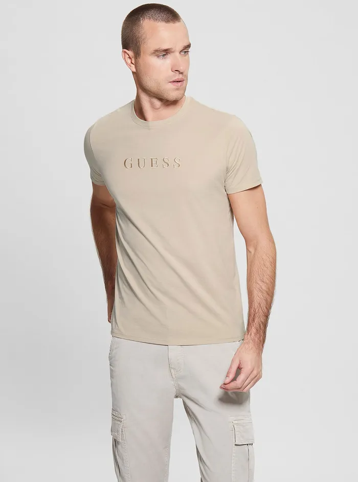 Men Tees and Tanks GUESS Beige Pima Logo Tshirt Men Tees and Tanks GUESS Beige Pima Logo Tshirt