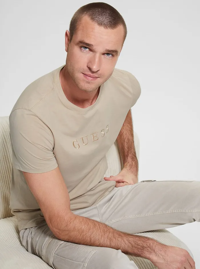 Men Tees and Tanks GUESS Beige Pima Logo Tshirt Men Tees and Tanks GUESS Beige Pima Logo Tshirt