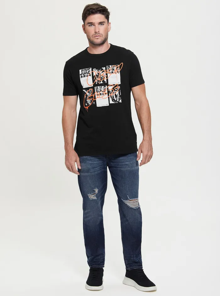 Men Tees and Tanks GUESS Black Rave Poster Tshirt