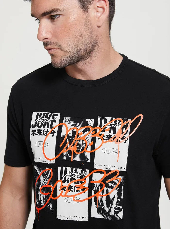 Men Tees and Tanks GUESS Black Rave Poster Tshirt