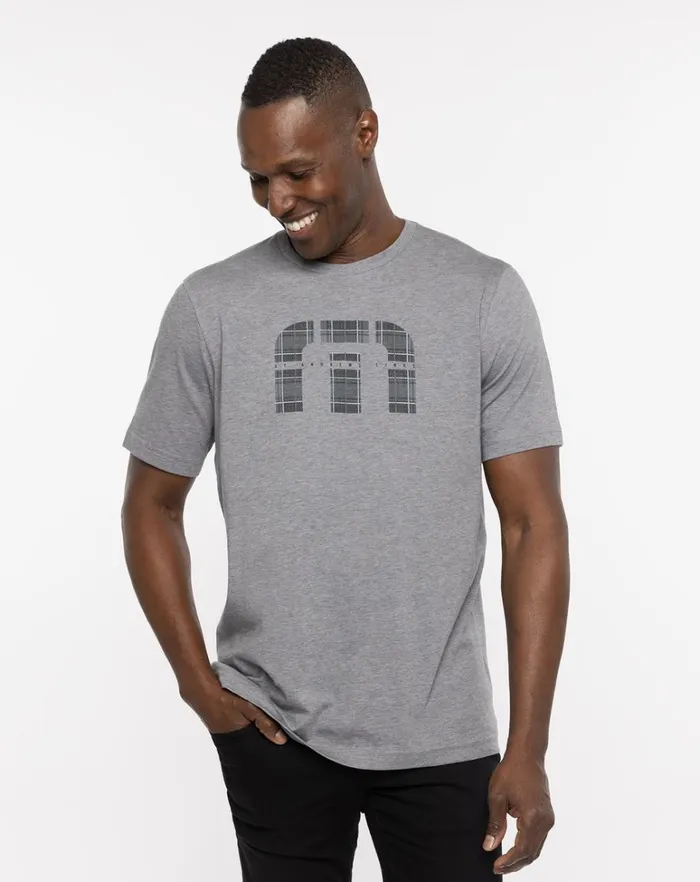 Men Tees TravisMathew ST ANDREWS SHADOWY PLAID TEE Heather Grey