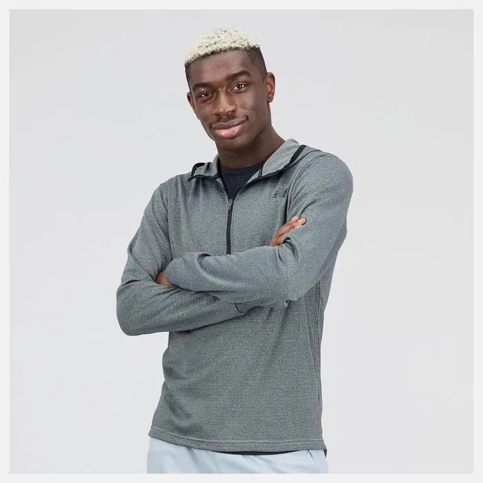 Men Tenacity Hooded 14 Zip Light Aluminum New Balance Hoodies and Sweatshirts