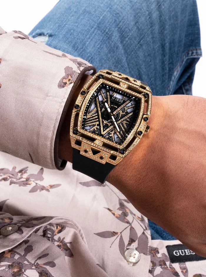 Men Watches GUESS Black Gold Legend Silicone Glitz Watch Men Watches GUESS Black Gold Legend Silicone Glitz Watch