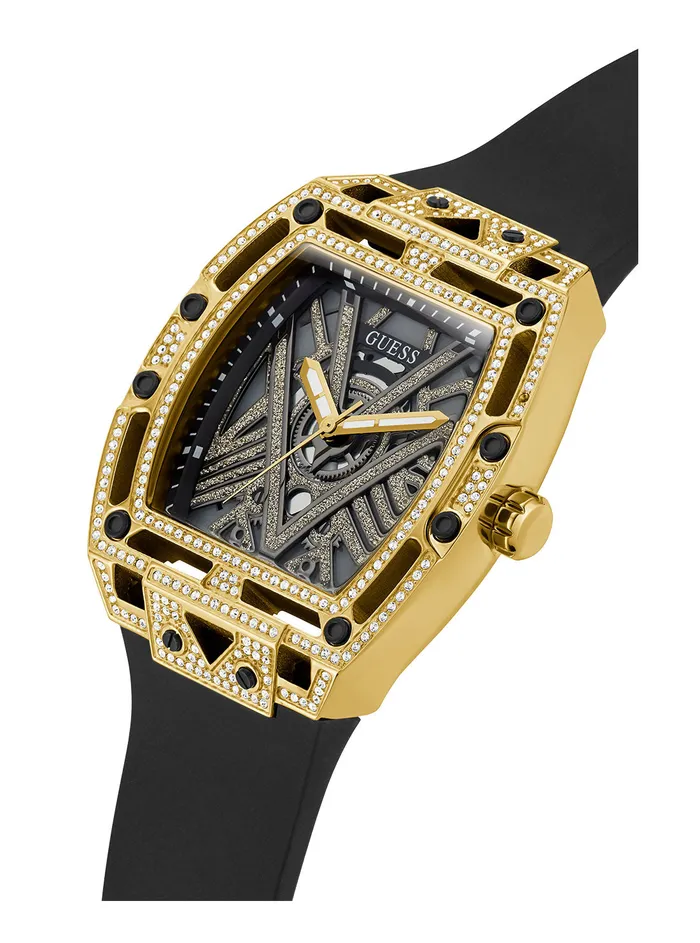 Men Watches GUESS Black Gold Legend Silicone Glitz Watch Men Watches GUESS Black Gold Legend Silicone Glitz Watch