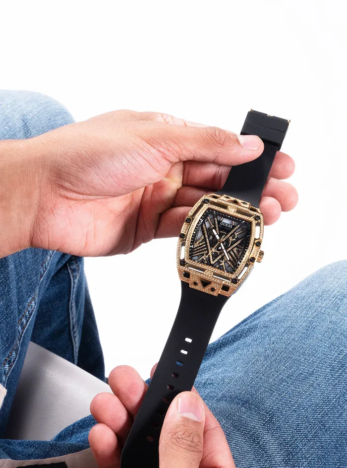 Men Watches GUESS Black Gold Legend Silicone Glitz Watch Men Watches GUESS Black Gold Legend Silicone Glitz Watch