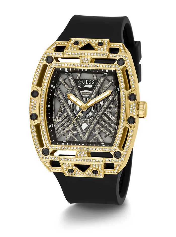 Men Watches GUESS Black Gold Legend Silicone Glitz Watch Men Watches GUESS Black Gold Legend Silicone Glitz Watch