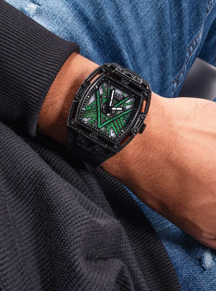 Men Watches GUESS Black Legend Silicone Glitz Watch