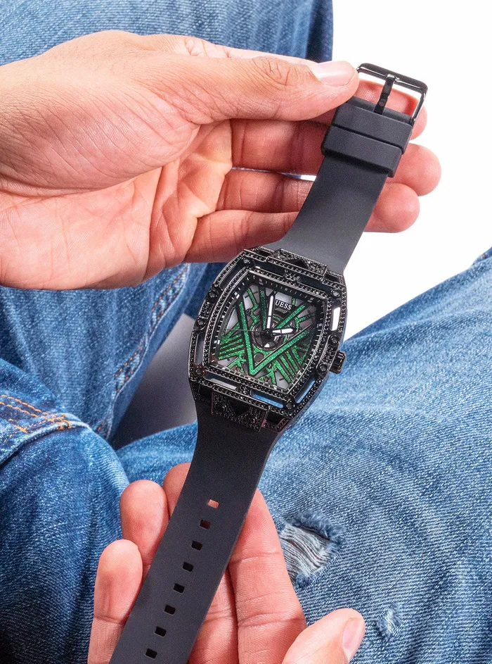 Men Watches GUESS Black Legend Silicone Glitz Watch