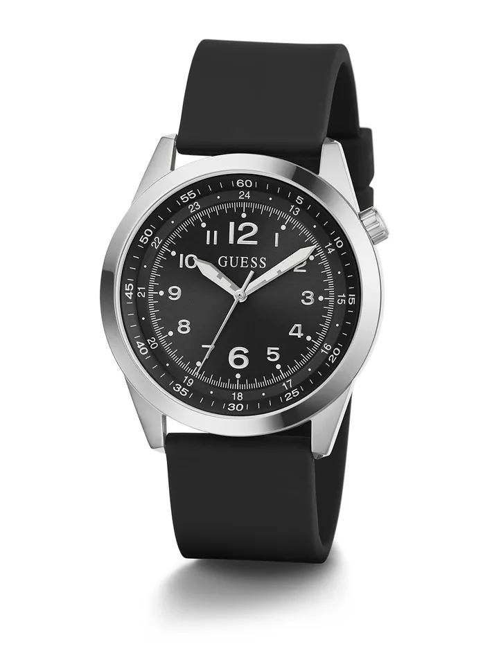 Men Watches GUESS Black Silver Max Silicone Watch