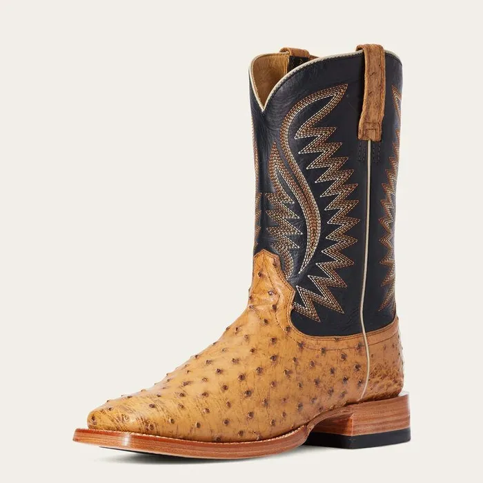 Men Western Boots Ariat Gallup Western Boot Tan Full Quill Ostrich