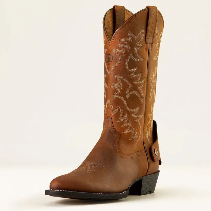 Men Western Boots Ariat Heritage R Toe EZ Zip Western Boot Distressed Brown