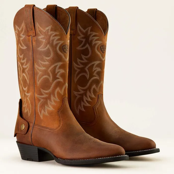 Men Western Boots Ariat Heritage R Toe EZ Zip Western Boot Distressed Brown