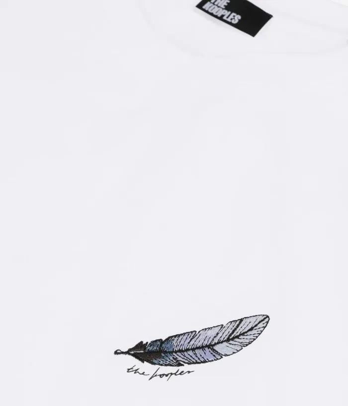 Men White Tshirt With Feather Embroidery THE KOOPLES Tshirts