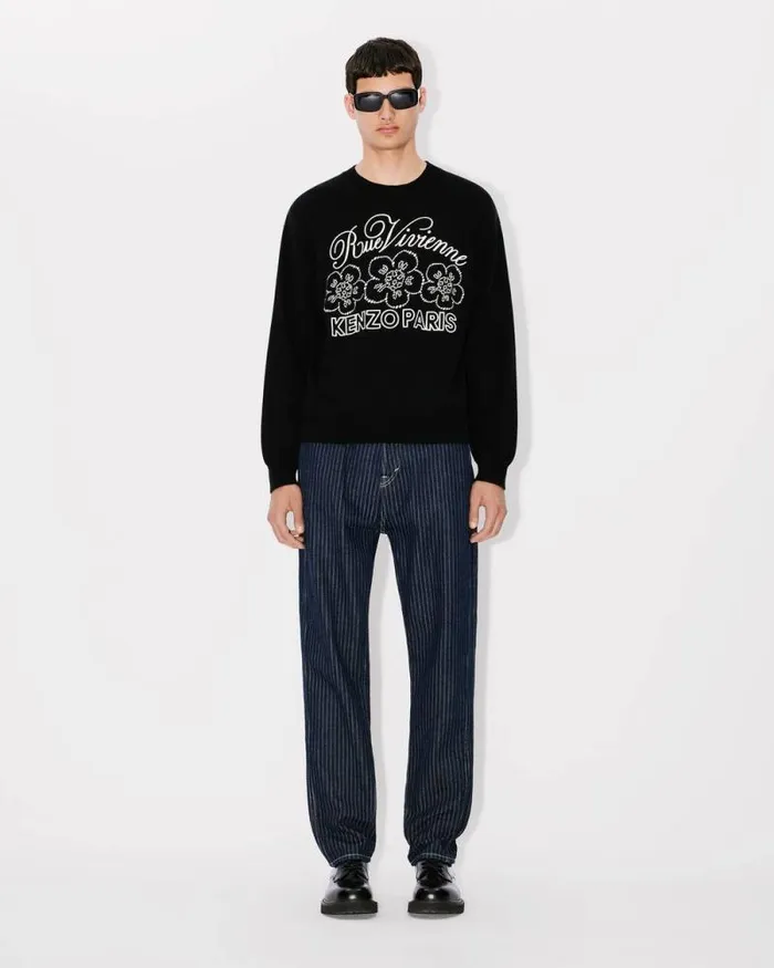 MenWomen 039KENZO Constellation039 Genderless Embroidered Jumper In Wool And Cotton Black Kenzo Sweaters And Cardigans
