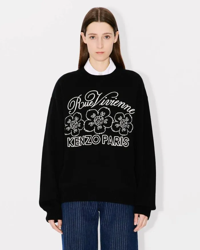 MenWomen 039KENZO Constellation039 Genderless Embroidered Jumper In Wool And Cotton Black Kenzo Sweaters And Cardigans