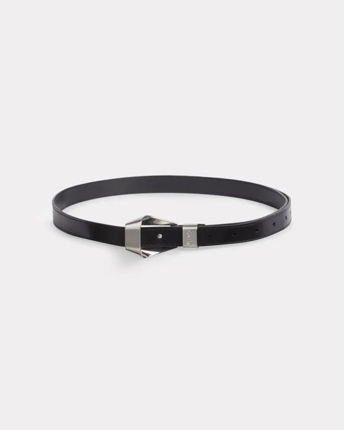 MenWomen 039KENZO Ribbon039 Leather Long Belt Silver Kenzo Belts