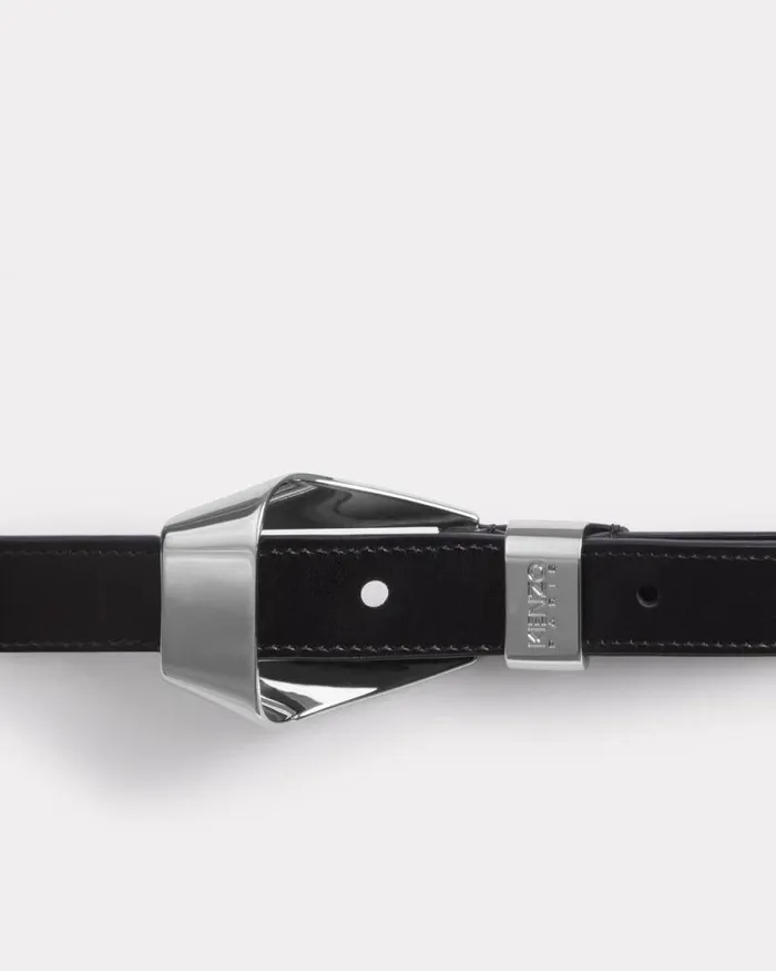 MenWomen 039KENZO Ribbon039 Leather Long Belt Silver Kenzo Belts