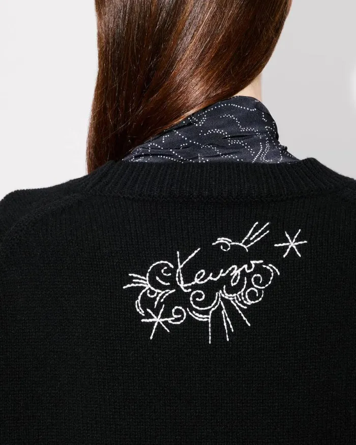 MenWomen 039KENZO Star Tiger039 Genderless Embroidered Jumper In Wool Black Kenzo Sweaters And Cardigans