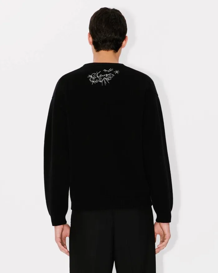MenWomen 039KENZO Star Tiger039 Genderless Embroidered Jumper In Wool Black Kenzo Sweaters And Cardigans