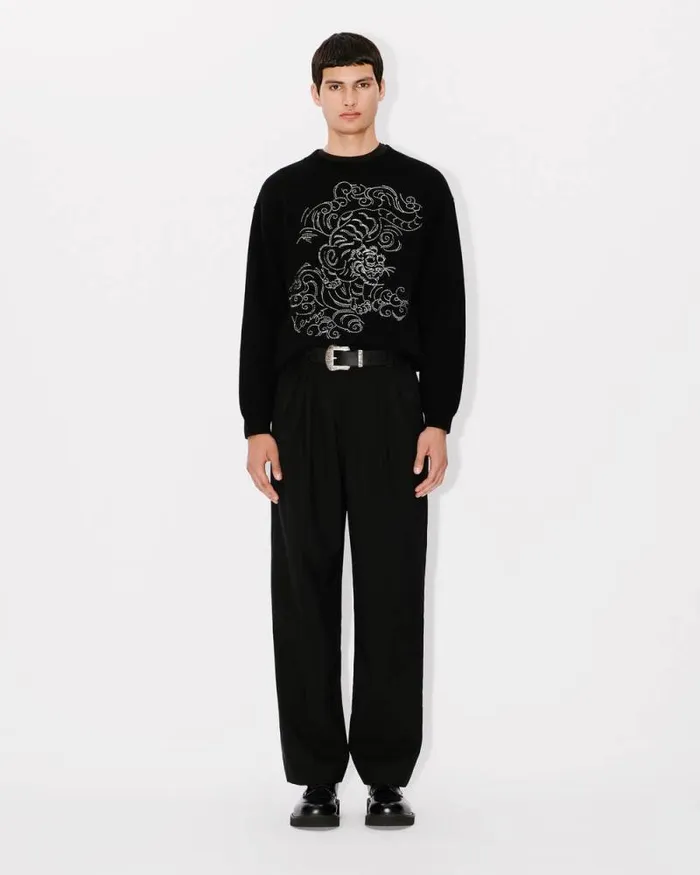 MenWomen 039KENZO Star Tiger039 Genderless Embroidered Jumper In Wool Black Kenzo Sweaters And Cardigans