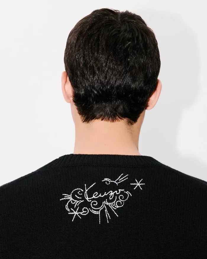 MenWomen 039KENZO Star Tiger039 Genderless Embroidered Jumper In Wool Black Kenzo Sweaters And Cardigans