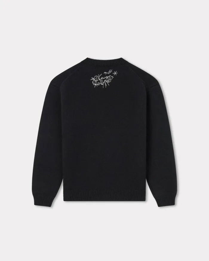 MenWomen 039KENZO Star Tiger039 Genderless Embroidered Jumper In Wool Black Kenzo Sweaters And Cardigans
