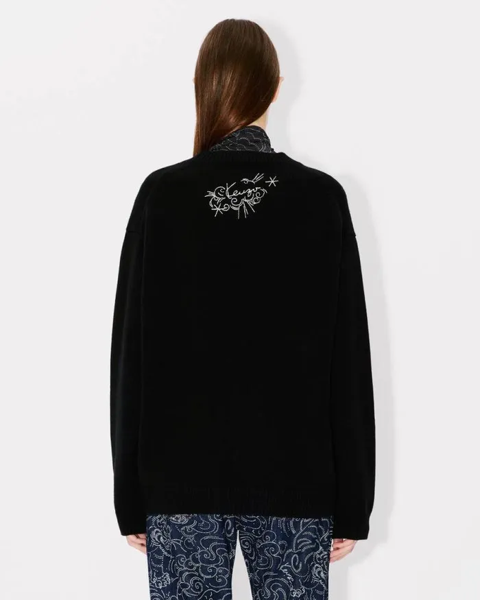 MenWomen 039KENZO Star Tiger039 Genderless Embroidered Jumper In Wool Black Kenzo Sweaters And Cardigans