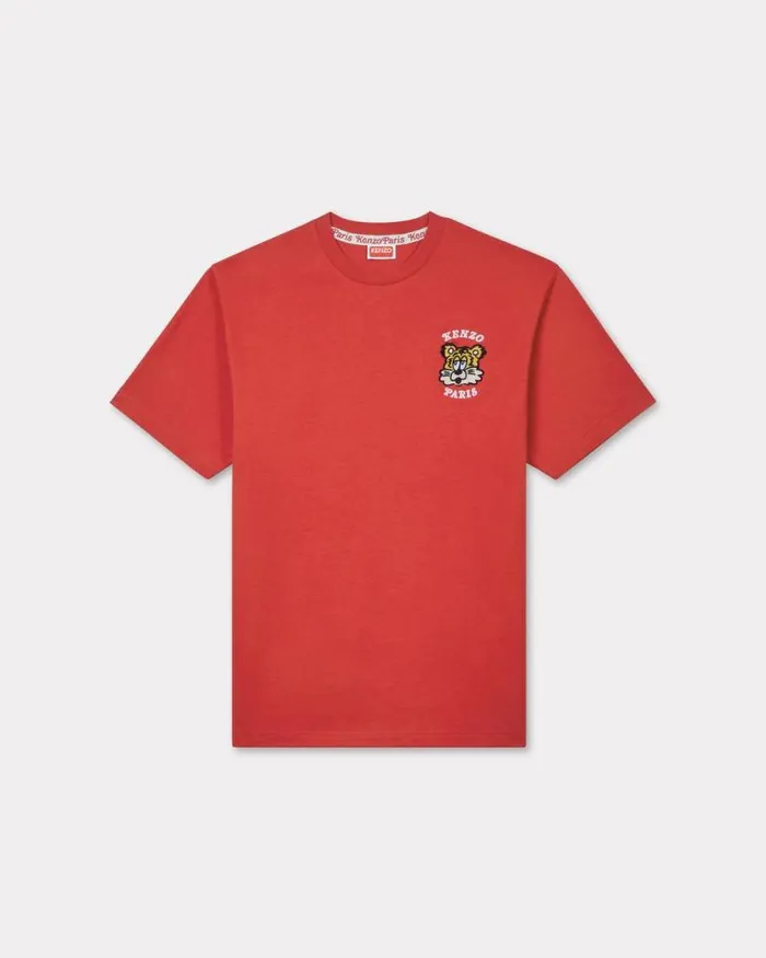 MenWomen 039KENZO VERDY MARKET039 Genderless Embroidered Tshirt In Cotton Deep Orange Kenzo Tshirts And Polos