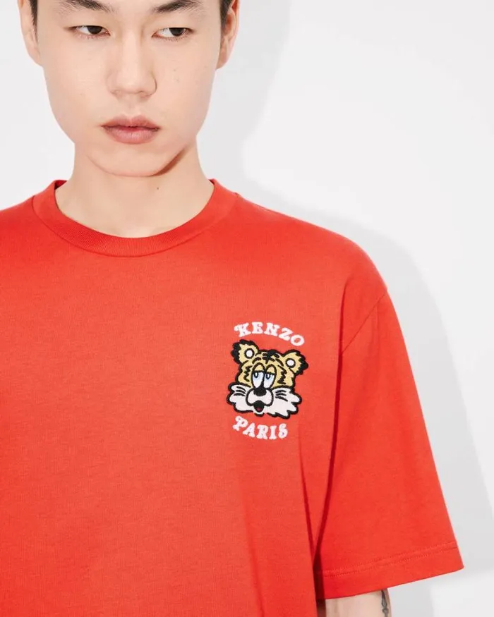 MenWomen 039KENZO VERDY MARKET039 Genderless Embroidered Tshirt In Cotton Deep Orange Kenzo Tshirts And Polos