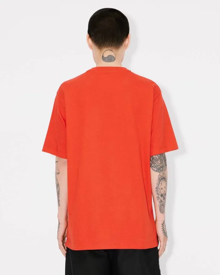 MenWomen 039KENZO VERDY MARKET039 Genderless Embroidered Tshirt In Cotton Deep Orange Kenzo Tshirts And Polos
