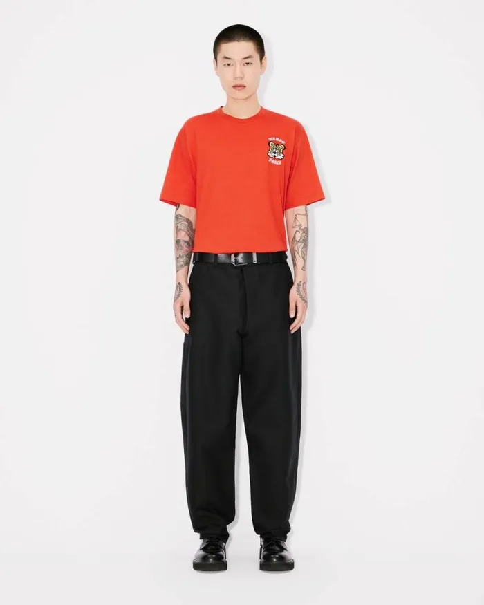 MenWomen 039KENZO VERDY MARKET039 Genderless Embroidered Tshirt In Cotton Deep Orange Kenzo Tshirts And Polos