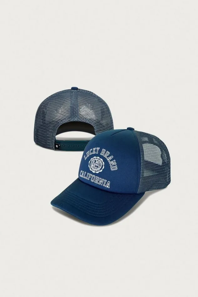 MenWomen Lucky Brand Hats Lucky Collegiate Trucker Hat Rinse