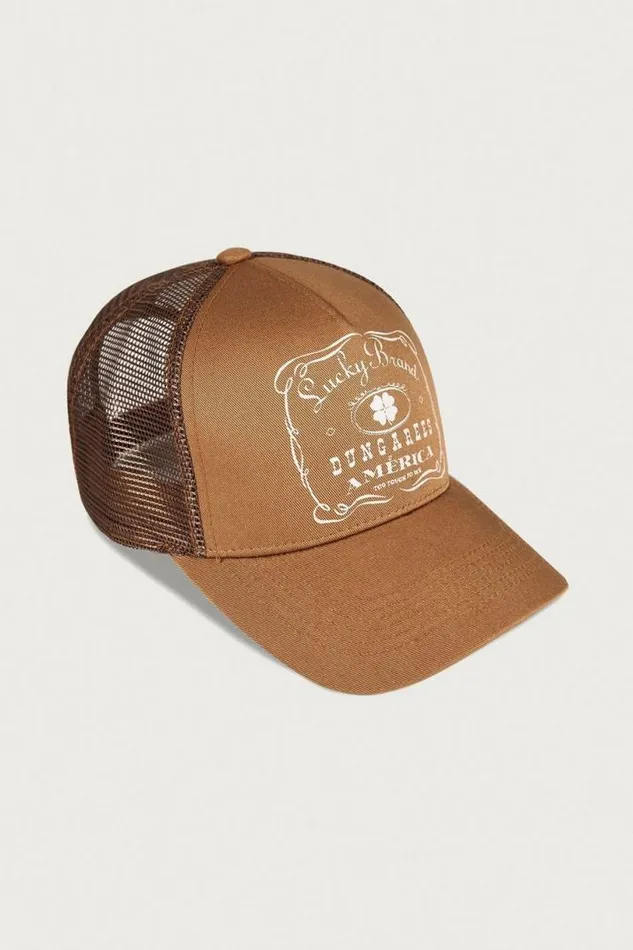 MenWomen Lucky Brand Hats Vintage Trucker Dark Brown