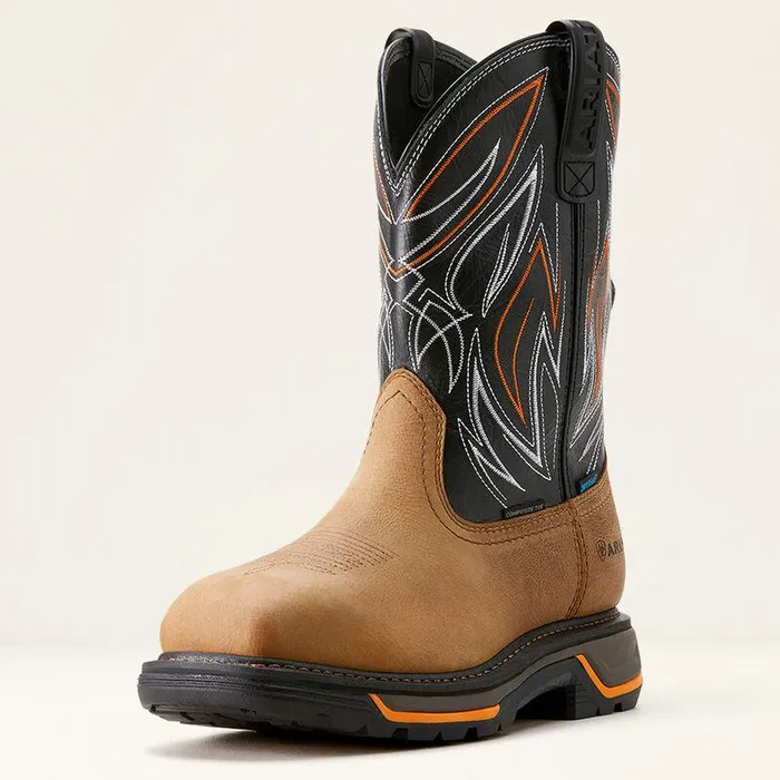 Men Work Boots Ariat Big Rig BOA Waterproof Composite Toe Work Boot Natural Tanblack