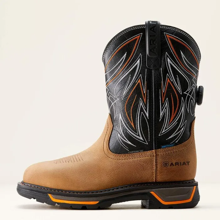 Men Work Boots Ariat Big Rig BOA Waterproof Composite Toe Work Boot Natural Tanblack