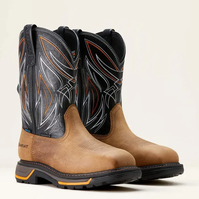 Men Work Boots Ariat Big Rig BOA Waterproof Composite Toe Work Boot Natural Tanblack