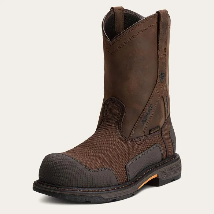 Men Work Boots Ariat OverDrive XTR Waterproof Composite Toe Work Boot Brown Woven