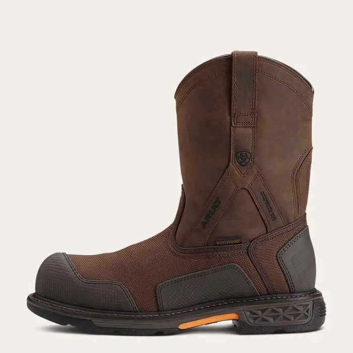 Men Work Boots Ariat OverDrive XTR Waterproof Composite Toe Work Boot Brown Woven