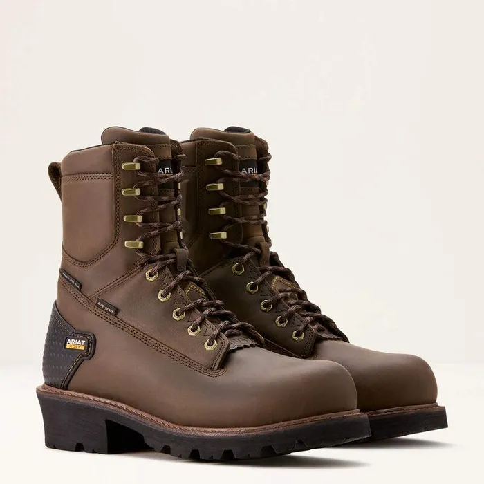 Men Work Boots Ariat Powerline 8quot 400G Waterproof 400g Composite Toe Work Boot Oily Distressed Brown