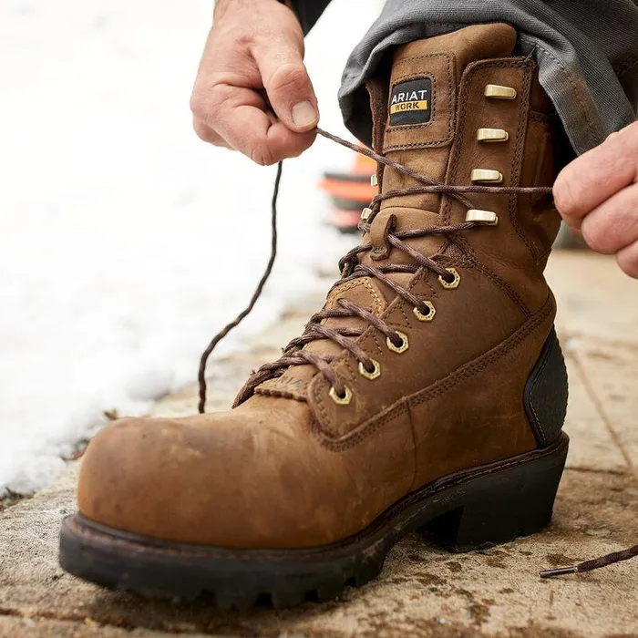 Men Work Boots Ariat Powerline 8quot 400G Waterproof 400g Composite Toe Work Boot Oily Distressed Brown