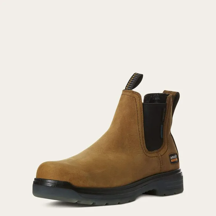 Men Work Boots Ariat Turbo Chelsea Waterproof Carbon Toe Work Boot Aged Bark
