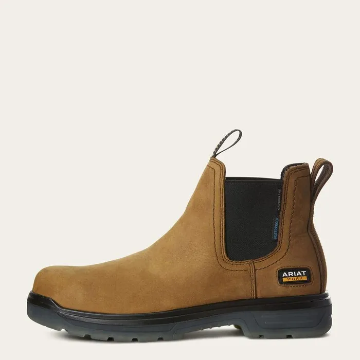 Men Work Boots Ariat Turbo Chelsea Waterproof Carbon Toe Work Boot Aged Bark