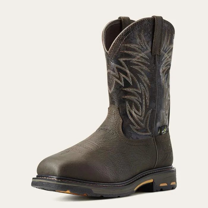 Men Work Boots Ariat WorkHog Wide Square Toe MetGuard Waterproof Composite Toe Work Boot Bruin Brown