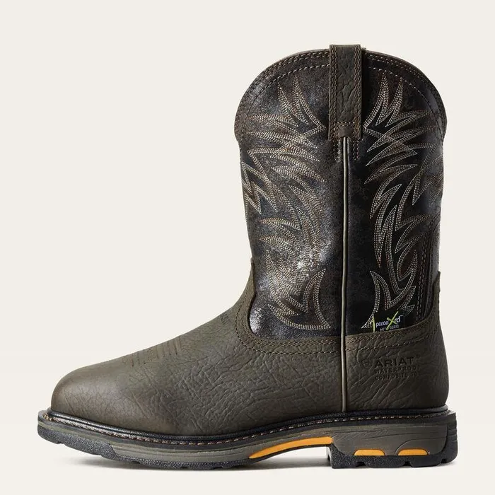Men Work Boots Ariat WorkHog Wide Square Toe MetGuard Waterproof Composite Toe Work Boot Bruin Brown