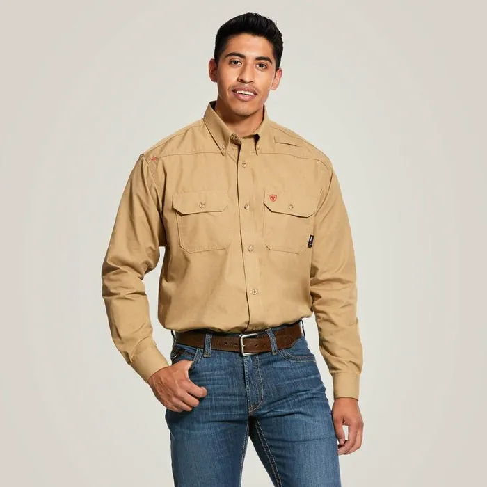 Men Workwear Ariat FR Featherlight Work Shirt Khaki