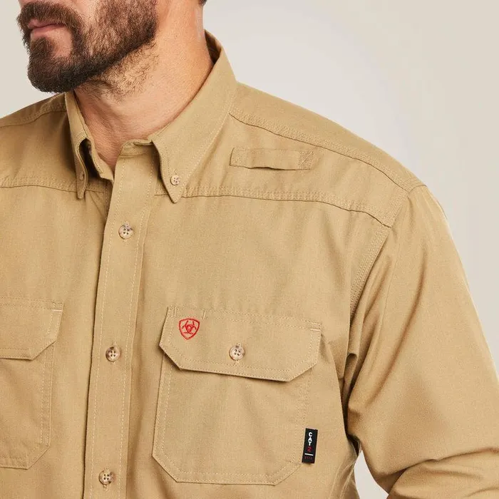 Men Workwear Ariat FR Featherlight Work Shirt Khaki Men Workwear Ariat FR Featherlight Work Shirt Khaki