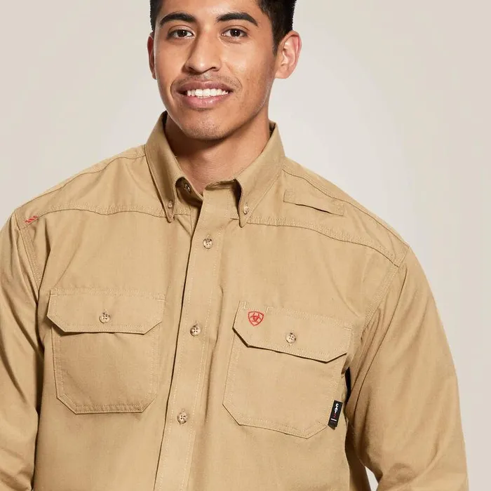 Men Workwear Ariat FR Featherlight Work Shirt Khaki Men Workwear Ariat FR Featherlight Work Shirt Khaki